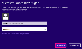 Seite 'Microsoft-Konto hinzufügen' in Windows 8 Mail