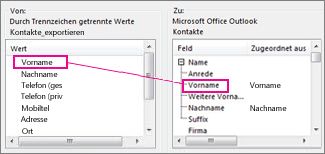 Zuordnen einer Spalte aus Excel zu einem Outlook-Kontaktfeld