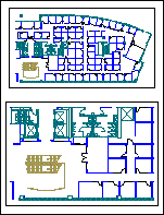 Eine CAD-Zeichnung, die in Papiergröße gespeichert ist und zwei Ansichten desselben Grundrisses anzeigt
