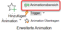 Sie können den Animationsbereich auf der Registerkarte Animationen im Menüband öffnen.