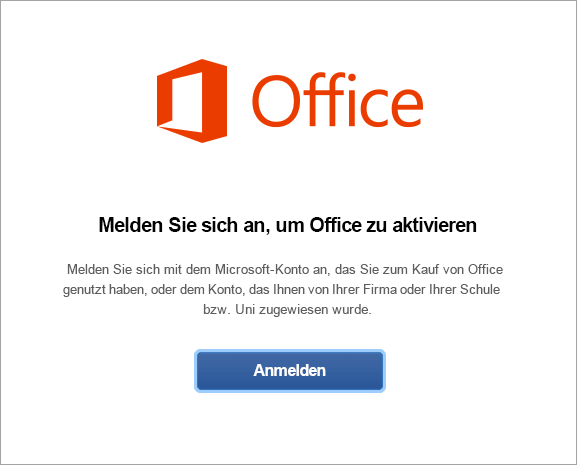 Wählen Sie „Anmelden“ aus zum Aktivieren von Office für Mac