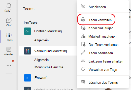 Verwalten von Teams in Microsoft Teams.