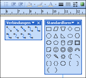 Image of Connectors toolbar and Basic Shapes toolbar in Publisher