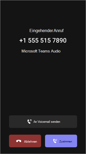 Benutzer können über den Bildschirm für eingehende Anrufe eingehende Anrufe an Voicemail senden.