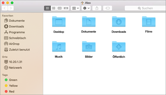 Ein Beispiel für das Startseite-Fenster auf einem Mac