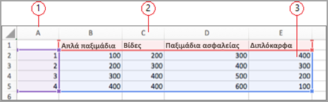 Πεδία δεδομένων στο Excel