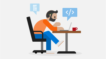 Εικονογράφηση ενός άνδρα που κάθεται σε ένα γραφείο με έναν ανοιχτό φορητό υπολογιστή