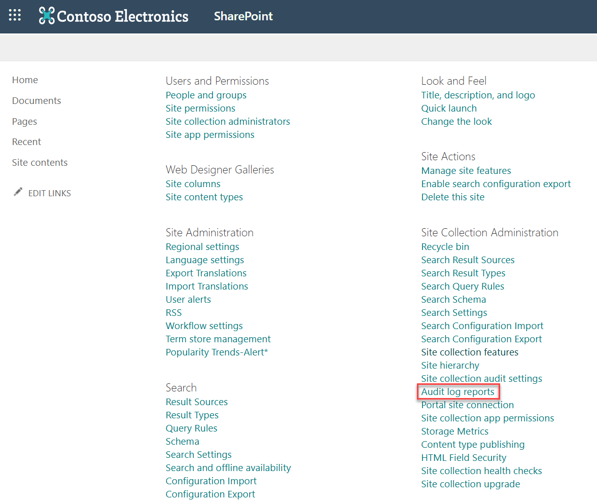 screenshot of audit log reports