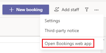 Επιλογή από το Teams για άνοιγμα της εφαρμογής web Bookings