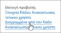 Κάδος ανακύκλωσης του SharePoint 2013 με επισήμανση στο στοιχείο "Διαγραφή από το χρήστη"