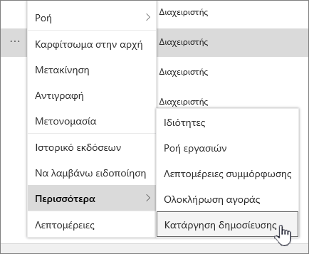 Κάντε κλικ στην επιλογή "Κατάργηση δημοσίευσης"