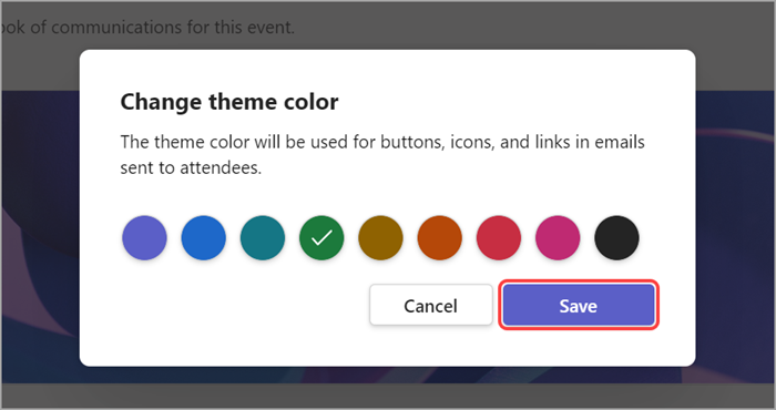 Στιγμιότυπο οθόνης με επισημασμένο περιβάλλον εργασίας χρήστη που δείχνει πώς μπορείτε να αλλάξετε το χρώμα θέματος ενός δημαρχείου