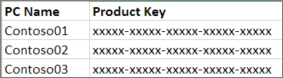 Παράδειγμα λίστας αριθμών-κλειδιών προϊόντων δύο στηλών.