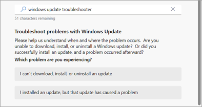 Το πρόγραμμα αντιμετώπισης προβλημάτων Windows Update στο θέμα Λήψη βοήθειας.