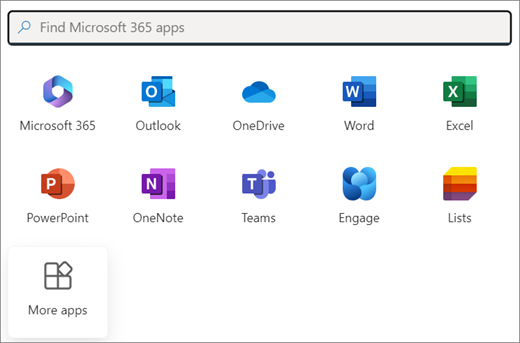 Μια επιλογή εφαρμογών του Microsoft 365. Το τελευταίο πλακίδιο είναι Περισσότερες εφαρμογές.