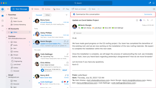 Επιλέξτε σύνοψη για το Copilot για να δημιουργήσετε μια σύνοψη ενός νήματος email.