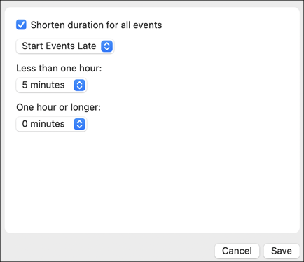 Επιλογές αρχικού ημερολογίου του Outlook για macOS