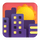 Emoji ηλιοβασιλέματος ομάδων πάνω από κτίρια