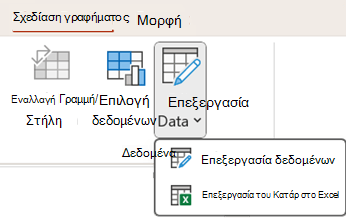 Οι επιλογές "Επεξεργασία δεδομένων" στην καρτέλα "Σχεδίαση γραφήματος βάσει περιεχομένου" στο PowerPoint.