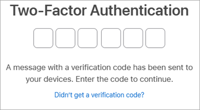 Στιγμιότυπο οθόνης ελέγχου ταυτότητας 2 παραγόντων του Apple ID