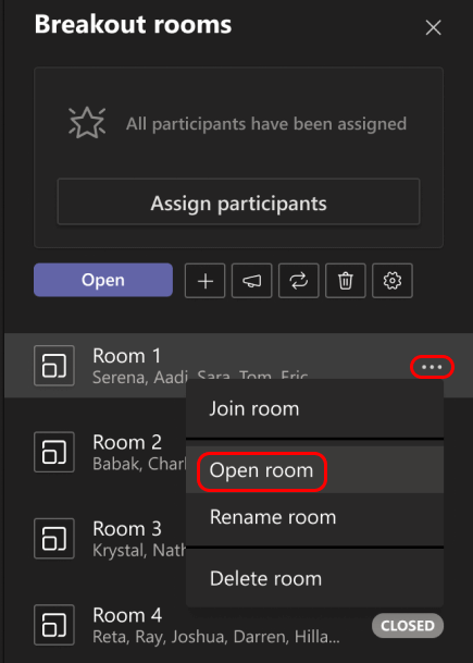 Η εικόνα δείχνει πώς μπορείτε να ανοίξετε μία αίθουσα ομάδας.