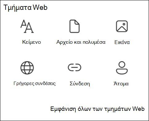 Λίστα τμημάτων Web στην Εργαλειοθήκη