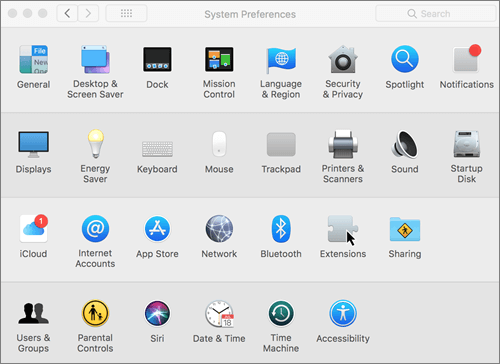 Στιγμιότυπο οθόνης των προτιμήσεων συστήματος σε Mac