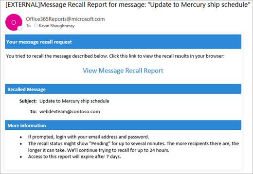 Στιγμιότυπο οθόνης ενός μηνύματος από το Outlook για έλεγχο