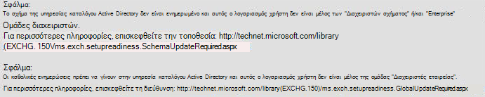 το σχήμα της υπηρεσίας καταλόγου Active Directory δεν είναι ενημερωμένο
