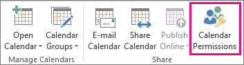 Calendar Permissions button in Outlook 2013 Home tab