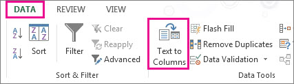 Click the Data tab, and then click Text to Columns