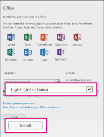 Install the latest version of Office page