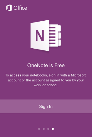 OneNote app sign in screen