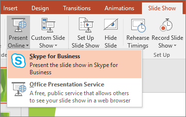 Shows option to present online in PowerPoint