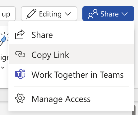 Copy Link button in Word share tray