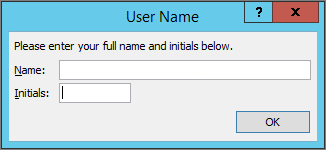 User Name dialog box