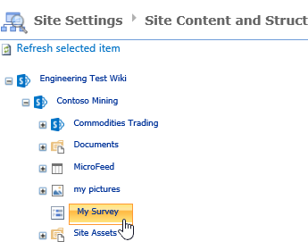 In the Site Manager window, click Survey on Quick Launch bar