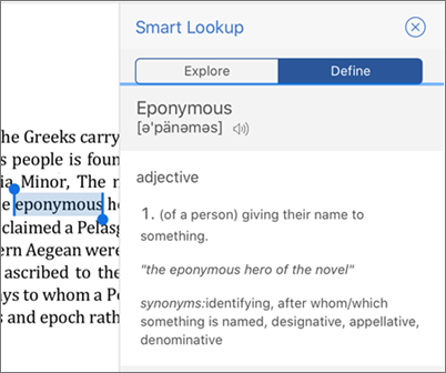 SMart Lookup results pane