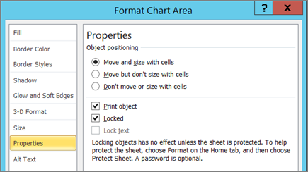 Properties tab in Format Chart Area
