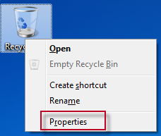 recycle bin properties not available