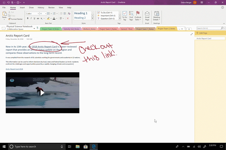 Animation showing Dark Mode in OneNote 2016 being turned on and off