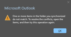 Outlook conflict error with meeting item
