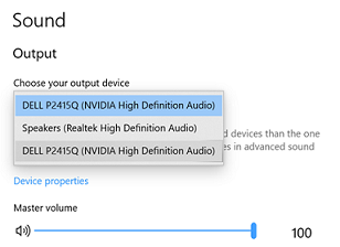 Example of how your output device list can look if two different audio speakers have the same name. 