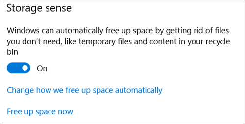 Windows 10 Storage toggle to activate Storage Sense