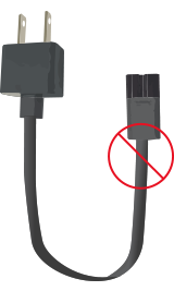 Power cord that needs to be a replaced, with a circle showing the missing area that identifies the old-style cord