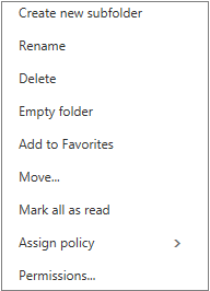 Context, or shortcut, menu that appears when you right-click a personal folder