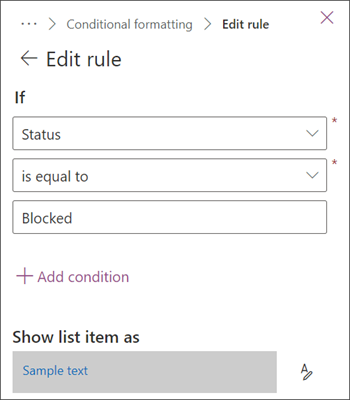 Image of a rule that highlights items with the status of Blocked