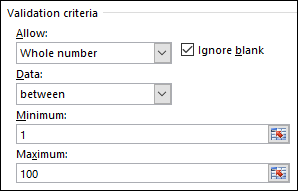 Validation criteria dialog box