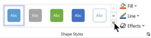 Shape formatting options on the Home tab in Visio for Microsoft 365.