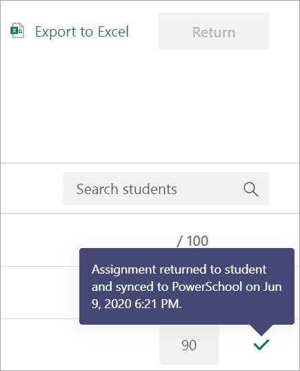 Assignment returned to student and synced to PowerSchool.